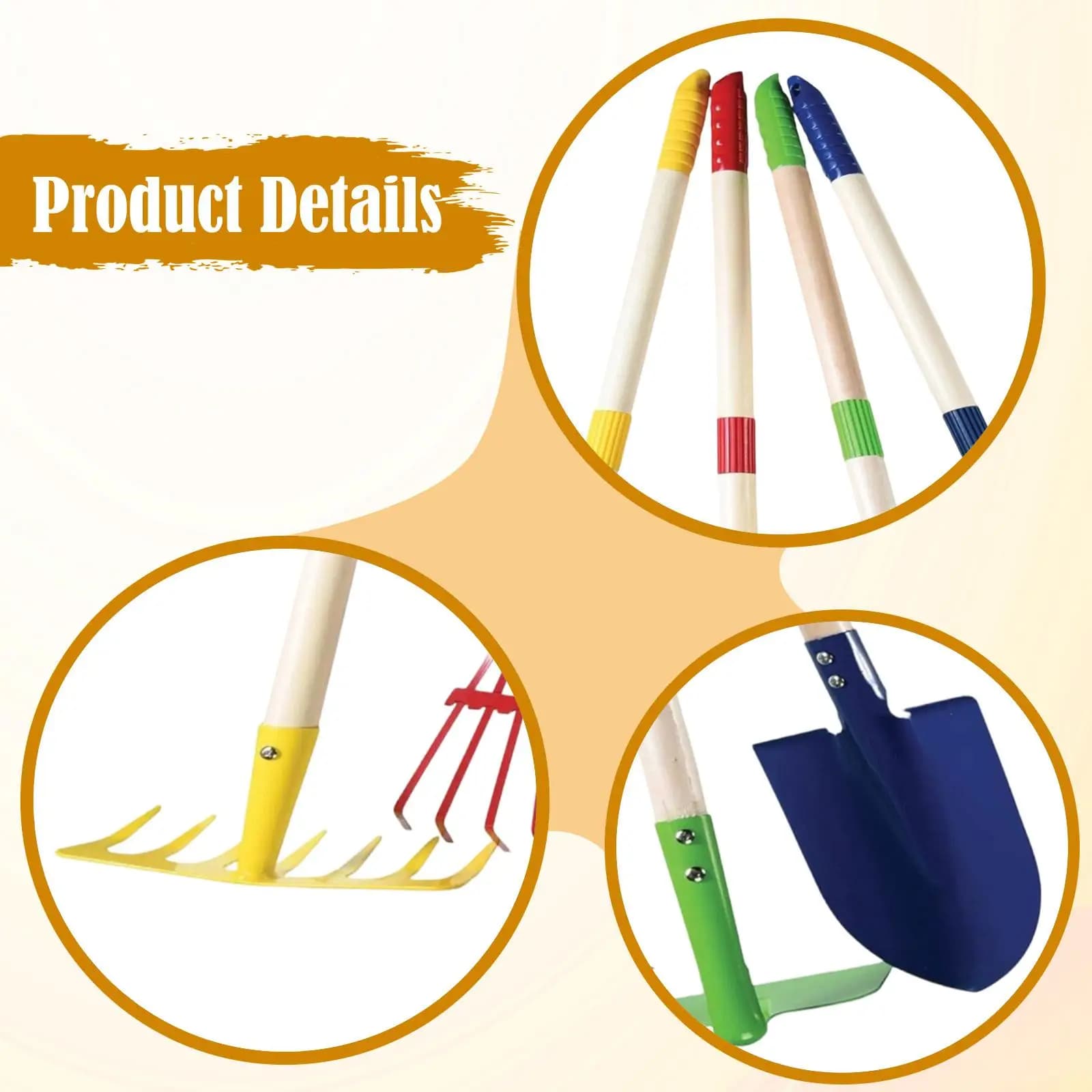 Portable Kids Gardening Hand Tool Set Lightweight Sturdy Rake Hoe Spade for Outdoor Beach Sand Play