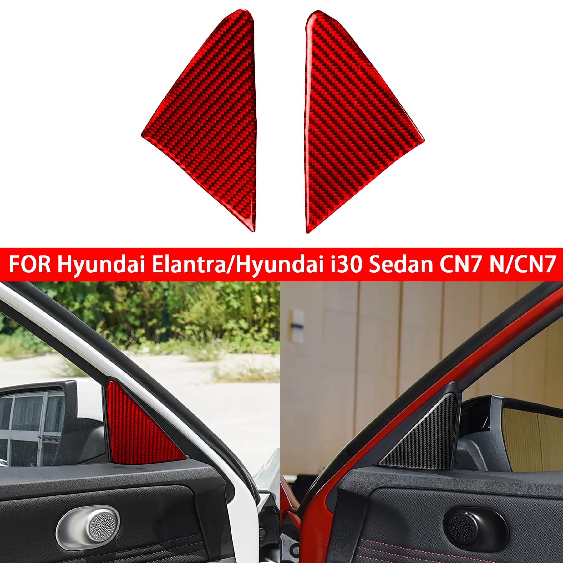 For Hyundai Elantra CN7 i30 Sedan CN7 N 2021-2026 Carbon Fiber Door Mirror Inner A Pillar Triangle Decor Cover Interior Stickers