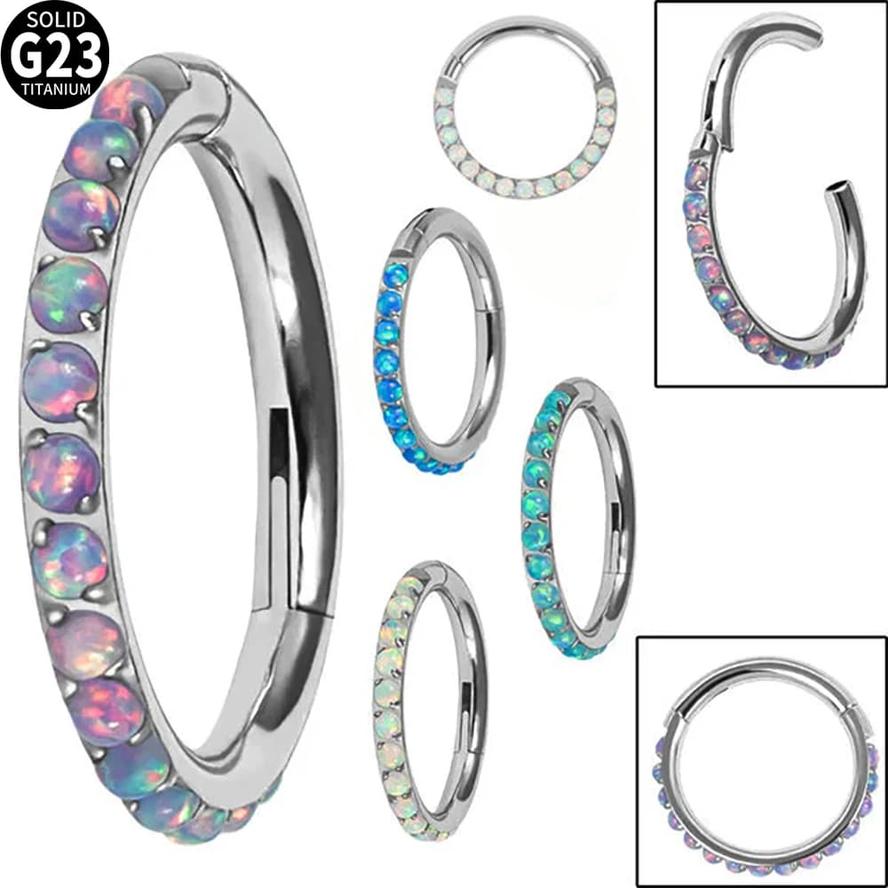 1PC G23 Titanium Micro Opal Seed Clicker Hinge Ring Ear Circle Ring Trago Cartilagine Daith Helix Earring Jewelry