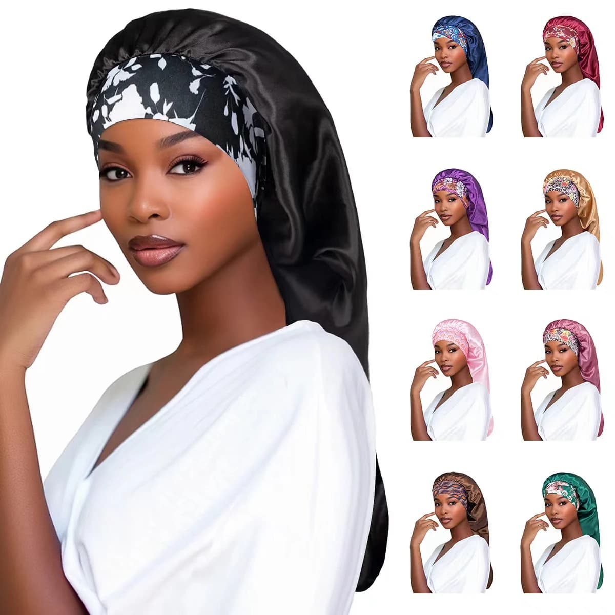 Elastic Wide Edge Long Satin Bonnet Hat Sleeping Hats Wrap Loose Night Cap Hair Care Bonnet for Women Men Unisex Cap Bonnet