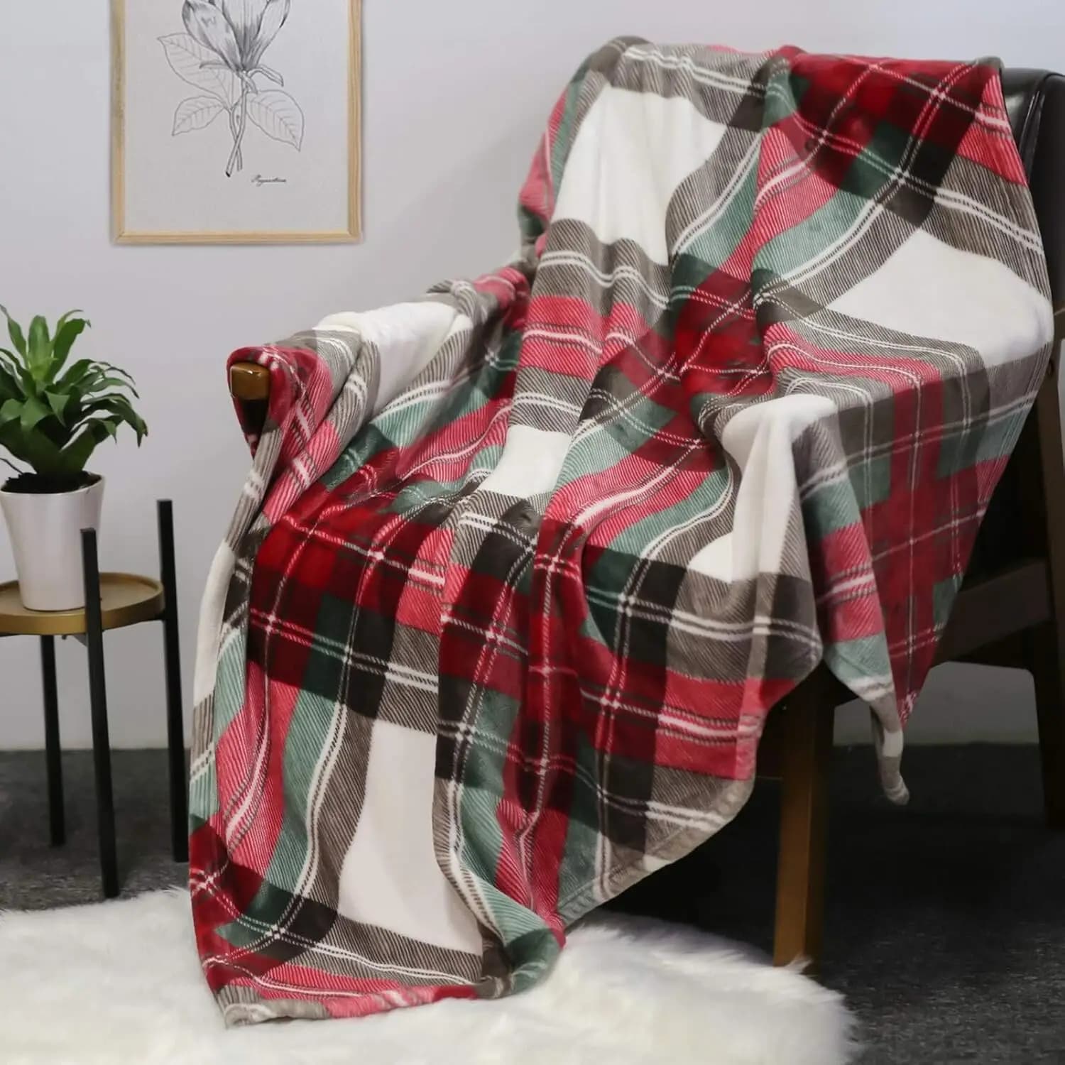 Coperta Ultra Morbida con Motivo a Quadri, Plaid Accogliente in Pile di Flanella, Coperta di Lusso per Letto, Divano e Poltrona, Rossa