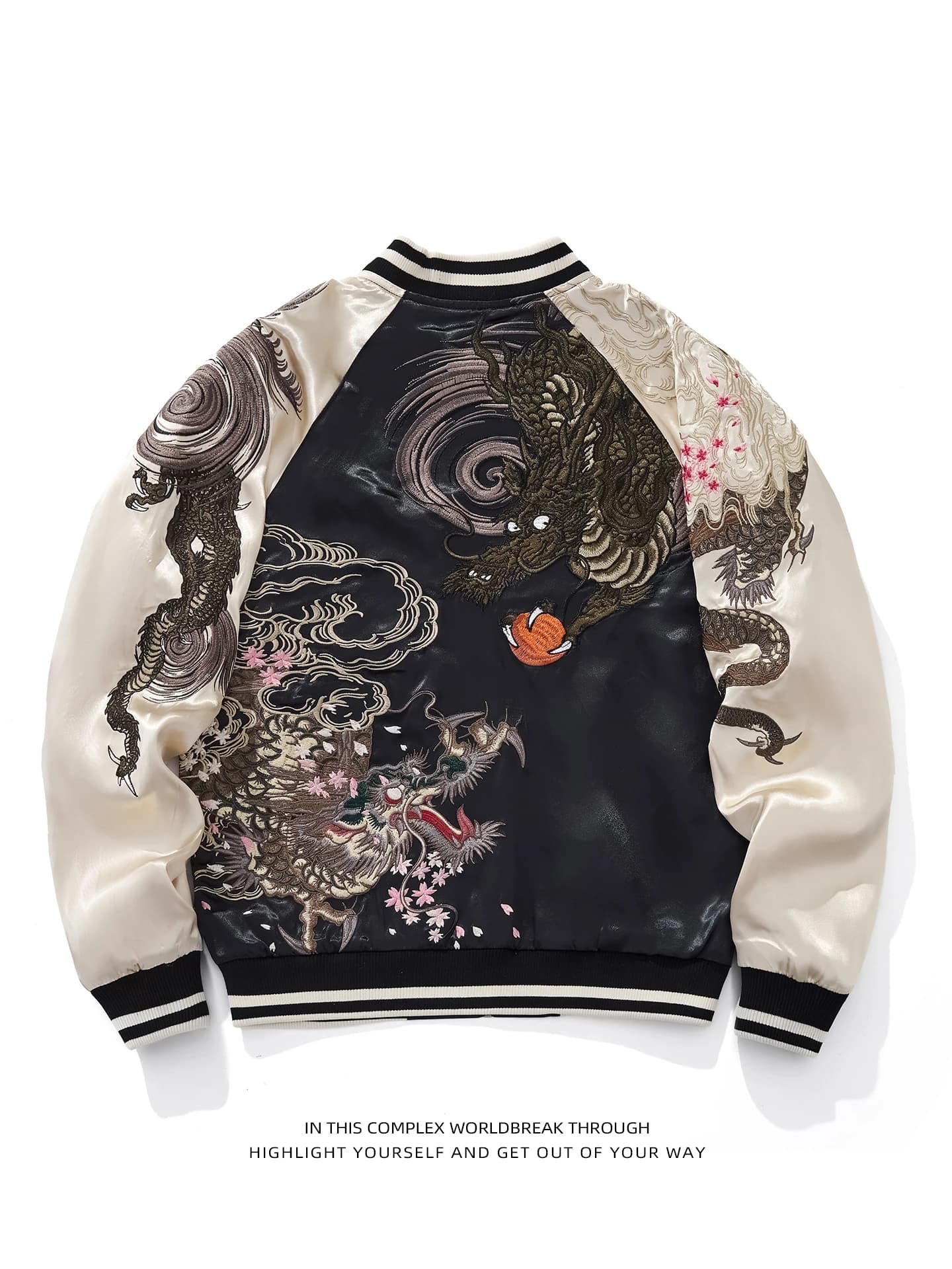 SUKAJAN Double Dragon Traditional Embroidery Jacket Baseball Uniform Heavyweight Casual Silk Cardigan for Men And Women