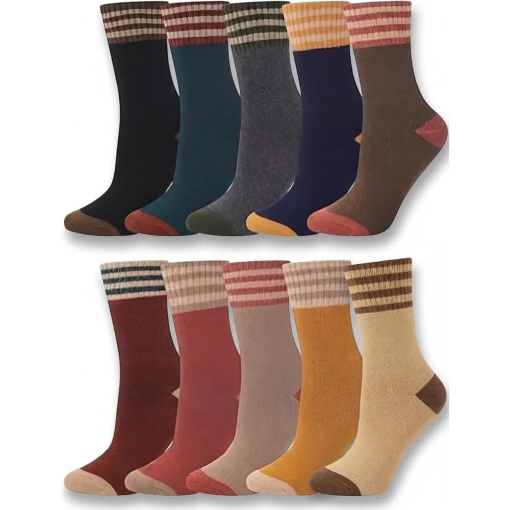 5 Pairs Women Crew Socks Knitted Warm Vintage Athletic Cozy Boot Socks for Booties Hiking Shoes