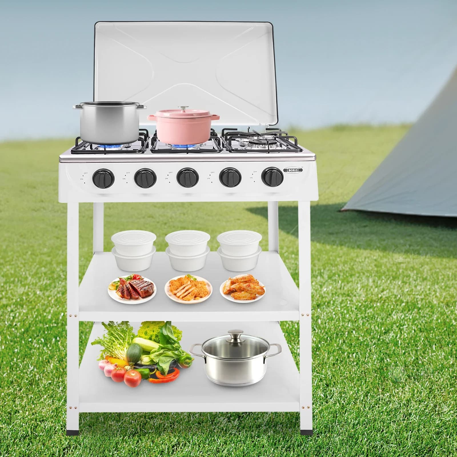 Staffa rimovibile per fornello a gas con superficie liscia e facile da pulire, facile installazione per campeggio/viaggi in camper/cucina all'aperto