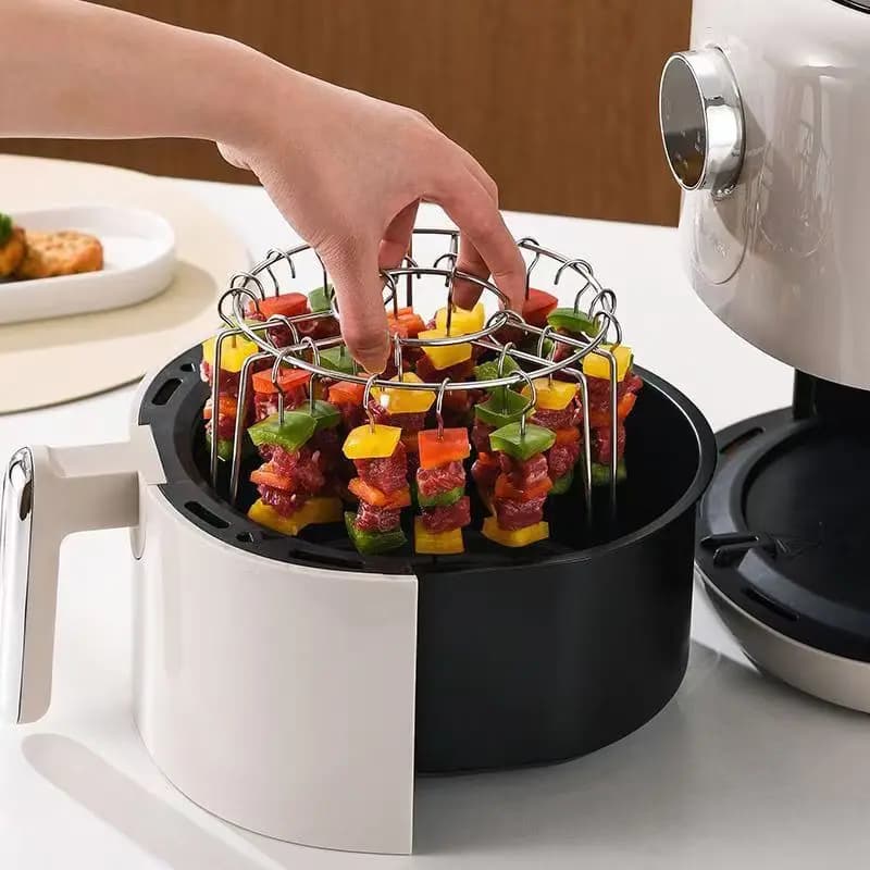 Vertical Stainless Steel Detachable Skewer Grill Rack Fit 12/24 Skewers Air Fryer BBQ Stand For Outdoor And Family Roasting Use