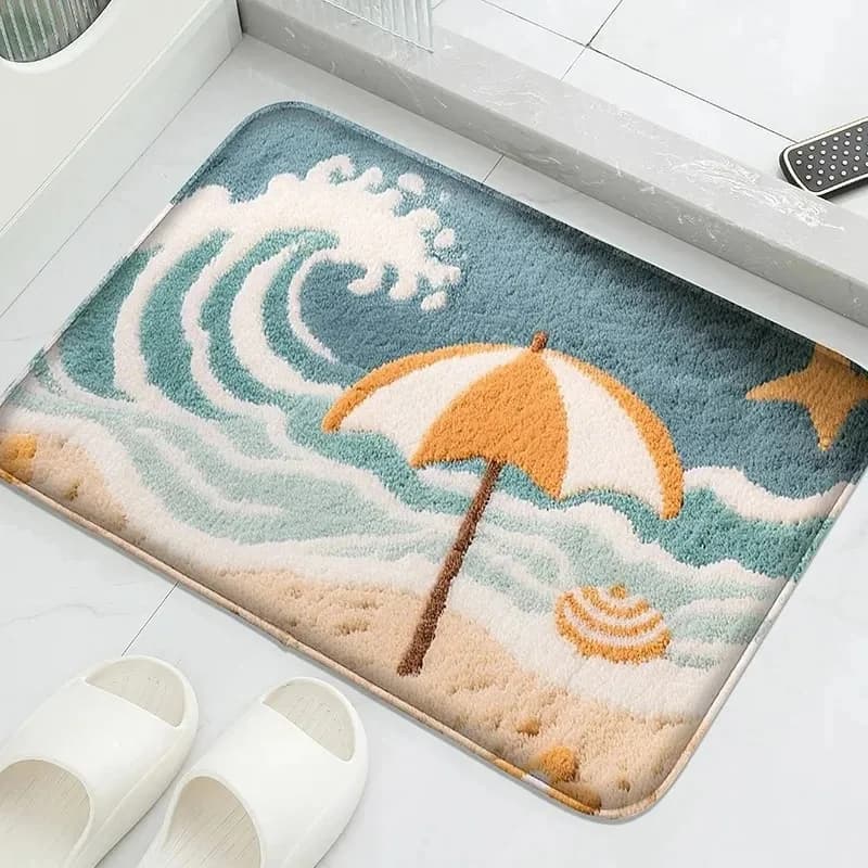 Ocean Themed Bathroom Floor Mat Toilet Water Absorbing Foot Carpet Mat Bathroom Door Mats Machine Washable Door Mat