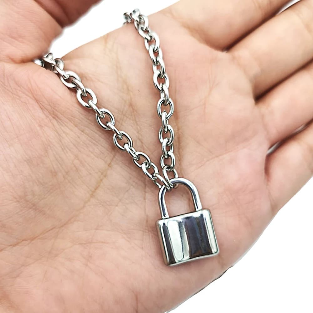 14K Gold Plated Lock Chain Necklaces, Stainless Steel Lock Shape OT Pendant Necklace, Padlock Punk Choker Necklace for Women Men