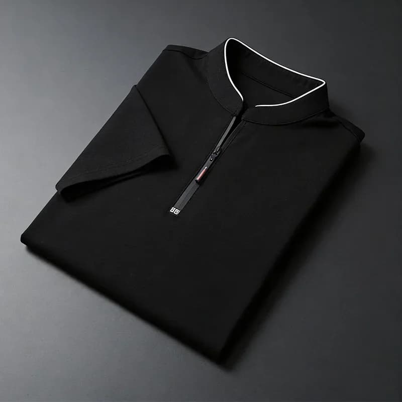Polo da uomo leggera con colletto alto e cerniera, a maniche corte, traspirante, ad asciugatura rapida, casual estiva