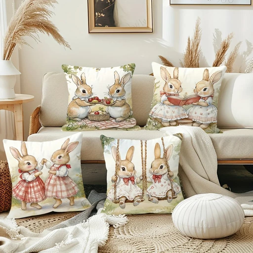 Nice pattern to bunny stories with zip closure pillow lining, living room sofa, special pillow coreless lining