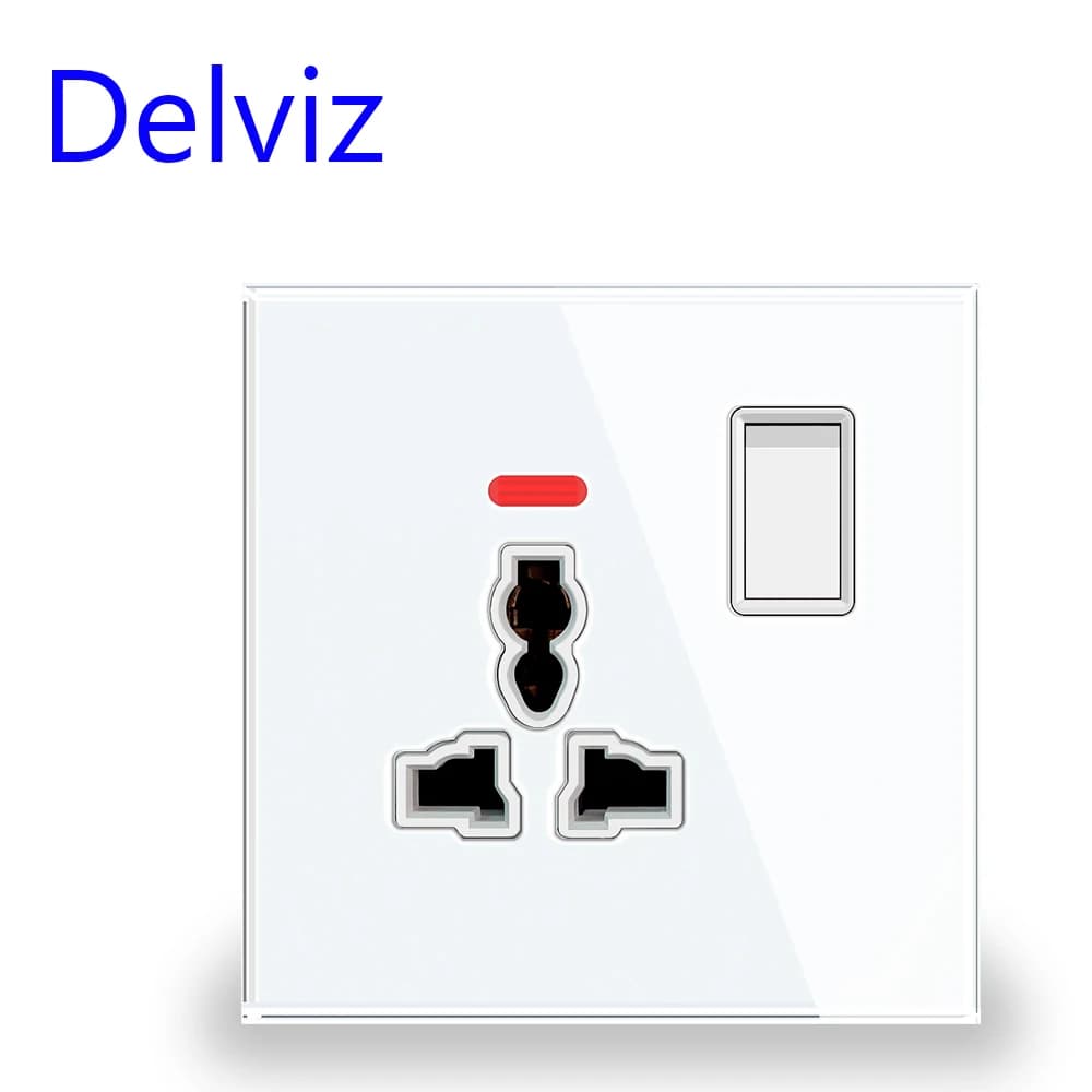 Presa di corrente Standard Delviz UK, pannello in cristallo, con indicatore LED, presa elettrica per il controllo dell'interruttore, presa a muro universale 16A