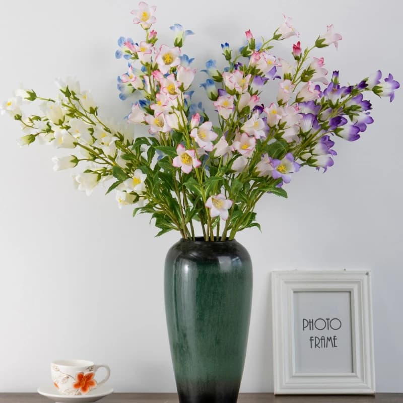 5Pcs Branch Artificial Flocking Campanula Silk Flower Home Decoration Fake Wind Chimes Flowers Party Event Wedding Decor