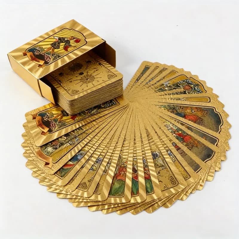 Stampa a caldo Stampa a colori Lamina d'oro d'oro Carte dei tarocchi in plastica impermeabile Carte da gioco da tavolo Giochi di società per il tempo libero