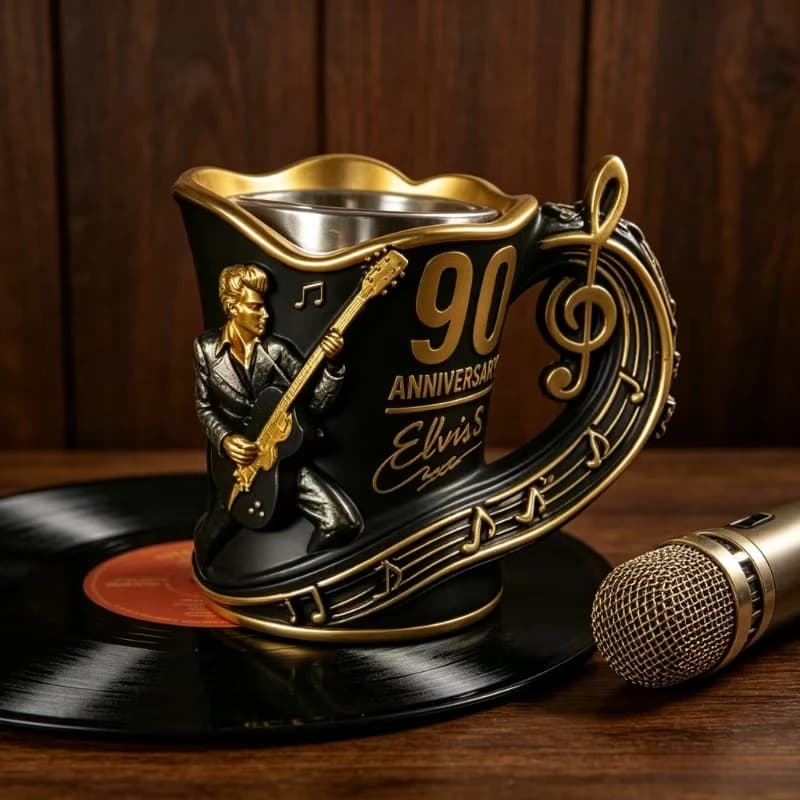 Boccale da Birra Vintage per Musicisti Rock con Rilievo Chitarra e Manico a Nota Musicale, Regalo Ideale per Amanti dei Bar e Collezionisti di Musica