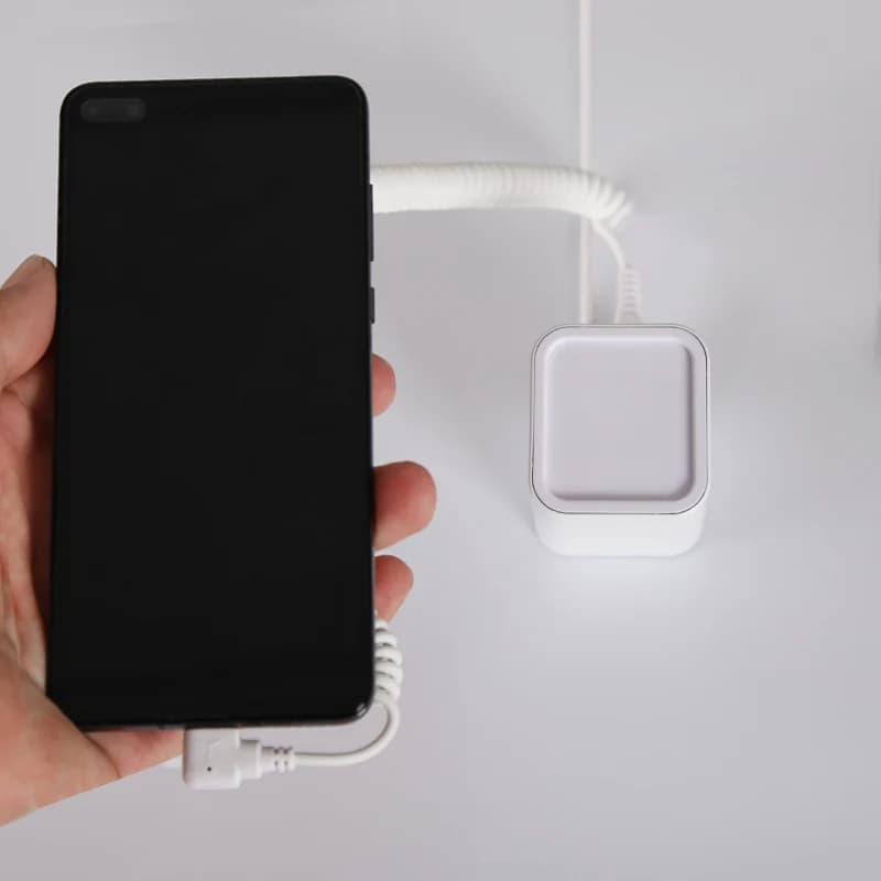 Supporto per allarme antifurto di sicurezza per telefono cellulare bianco Supporto per sistema di allarme antifurto con display per iPhone compatibile con ricarica con artiglio