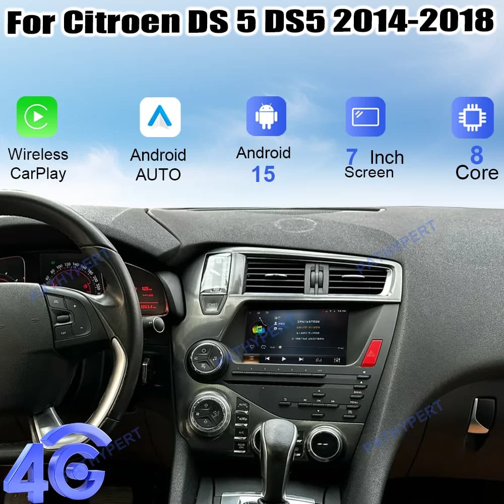 Autoradio Android 15 per Citroen DS 5 DS5 2014-2018, Lettore Multimediale 7\" Touchscreen con Carplay, Navigazione, Video, USB, DSP, FM
