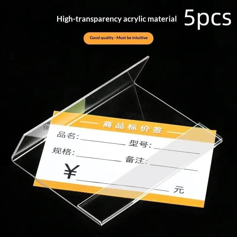 5Pcs CLear Price Tag CLip Sign Card Holder Stands L Shape Mini Label Deskstop Stand Racks Acrylic Card Display Holders