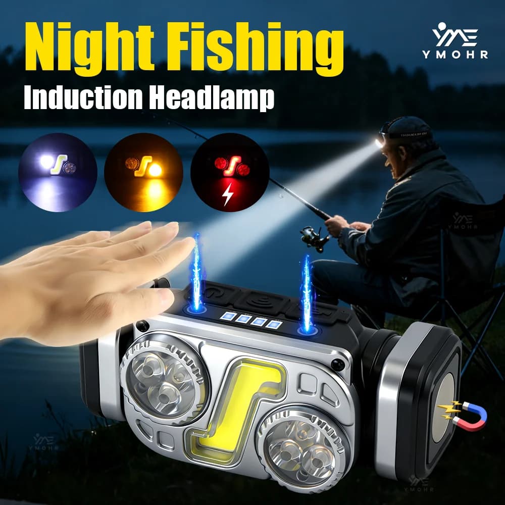 LED Front Lamp with IR Sensor Rechargeable Battery 18650 Magnetic Light Waterproof LED Flashlight Fishing Lamp