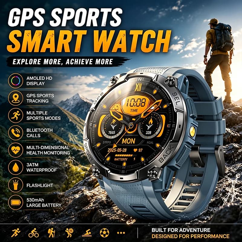 Outdoor Sports Smart Watch Multi-sport Mode 3ATM Waterproof Rugged and Durable HD Bluetooth Call Health Monitoring Smart Watch