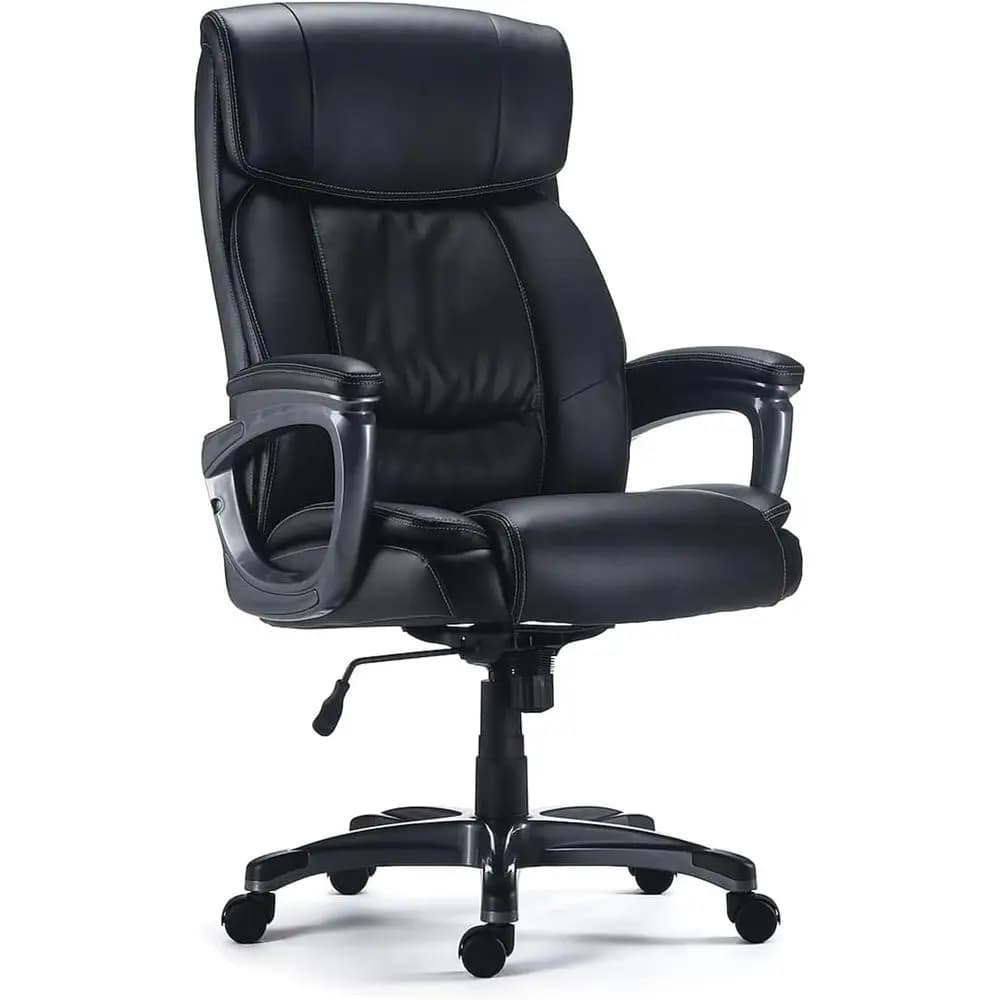 Sedia da Ufficio Ergonomica Imbottita per Persone Alte e Robuste, Regolabile, Base in Metallo, Pelle Sintetica, Ideale per Lavoro o Gaming, Nera