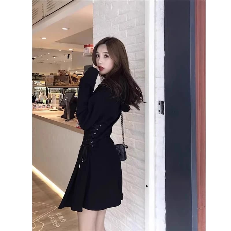 Sexy Slim Fit Long Sleeve Hoodie Dress Women's Lazy Style Spring Autumn Small Design Sense Dress High Waist Polyester Fiber