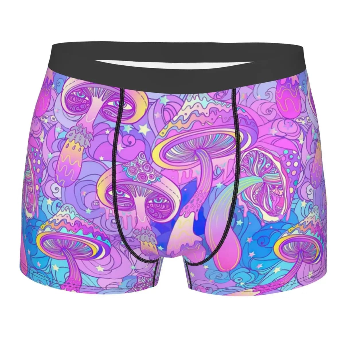 Intimo da uomo con stampa di funghi magici psichedelici, boxer elasticizzati, pantaloncini da uomo