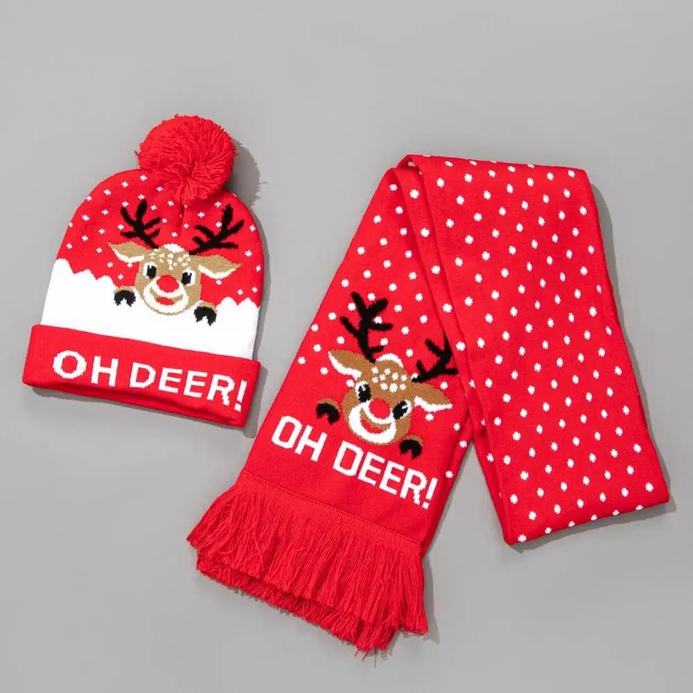 2 pezzi cappello di Natale sciarpa di Natale festa di Natale lavorata a maglia berretti per il tempo libero all'aperto berretti autunno inverno per le donne