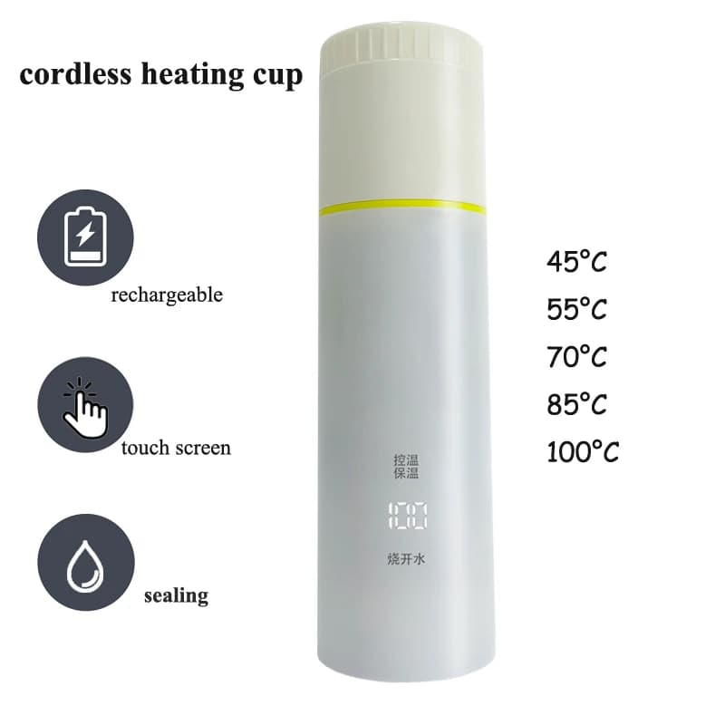 Electric Water Rechargeable Travel Electric kettle Smart Cup Heating Cordless and 12V-24V Use Electric Coffee Cup