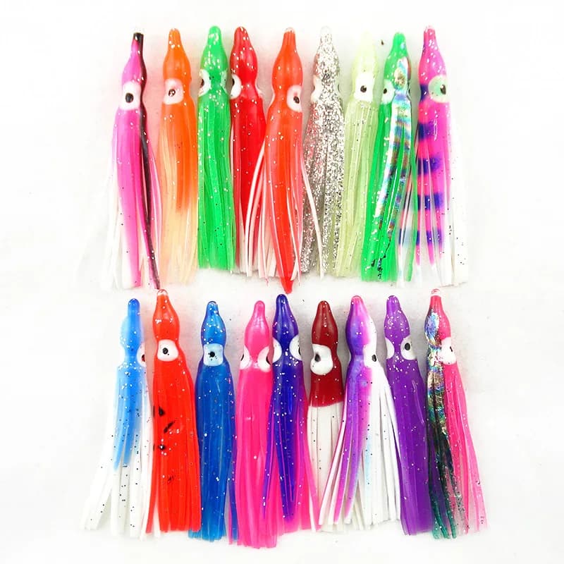 10 pieces color mixed glowing squid fishing baits rubber soft squid skirt bait tuna carp fishing call