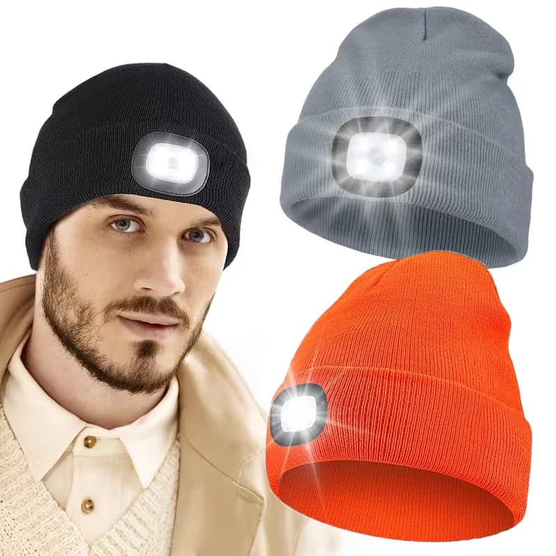 Berretto con luce a LED, berretto con luce a LED ricaricabile tramite USB Cappello con lampada frontale a mani libere per passeggiate notturne, pesca, campeggio, caccia, escursionismo