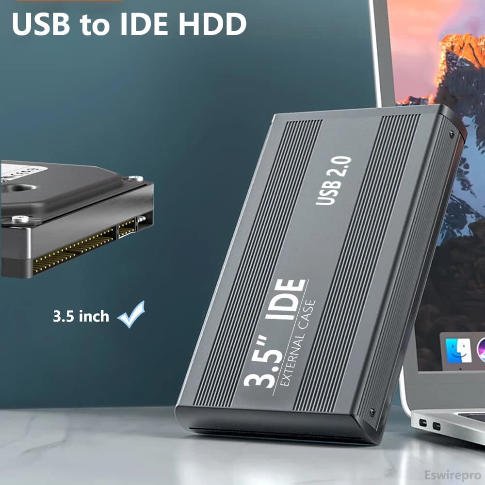 Custodia per disco rigido IDE da 3,5 pollici IDE HDD SSD da USB a PATA HD Custodia per disco rigido esterna in lega di alluminio con alimentatore