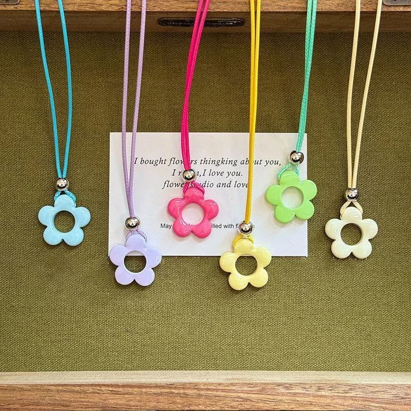 Flower Charm Necklace Hollow Flower Pendant Necklace With Adjustable Knot Resin Material Perfect For Wedding Dropship