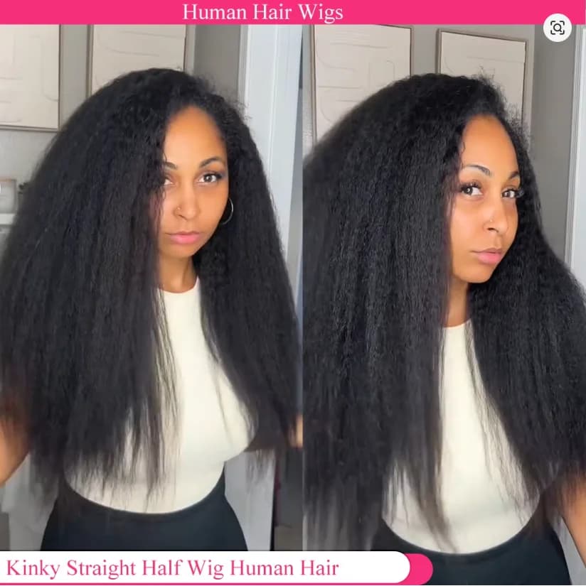 Wigs Brasilian Kinky Straight Half Wigs Without Colla 3 IN 1 with Cordoncino, Wig in Real Hair Grezzi, Clip Without Sewings Flip Over