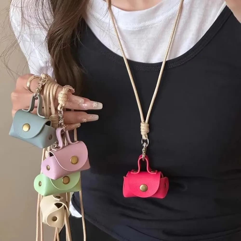 Mini and Compact Leather Hanging Neck Coin Purse Necklace Gifts Pendant Headphone Bag Women Necklace Women
