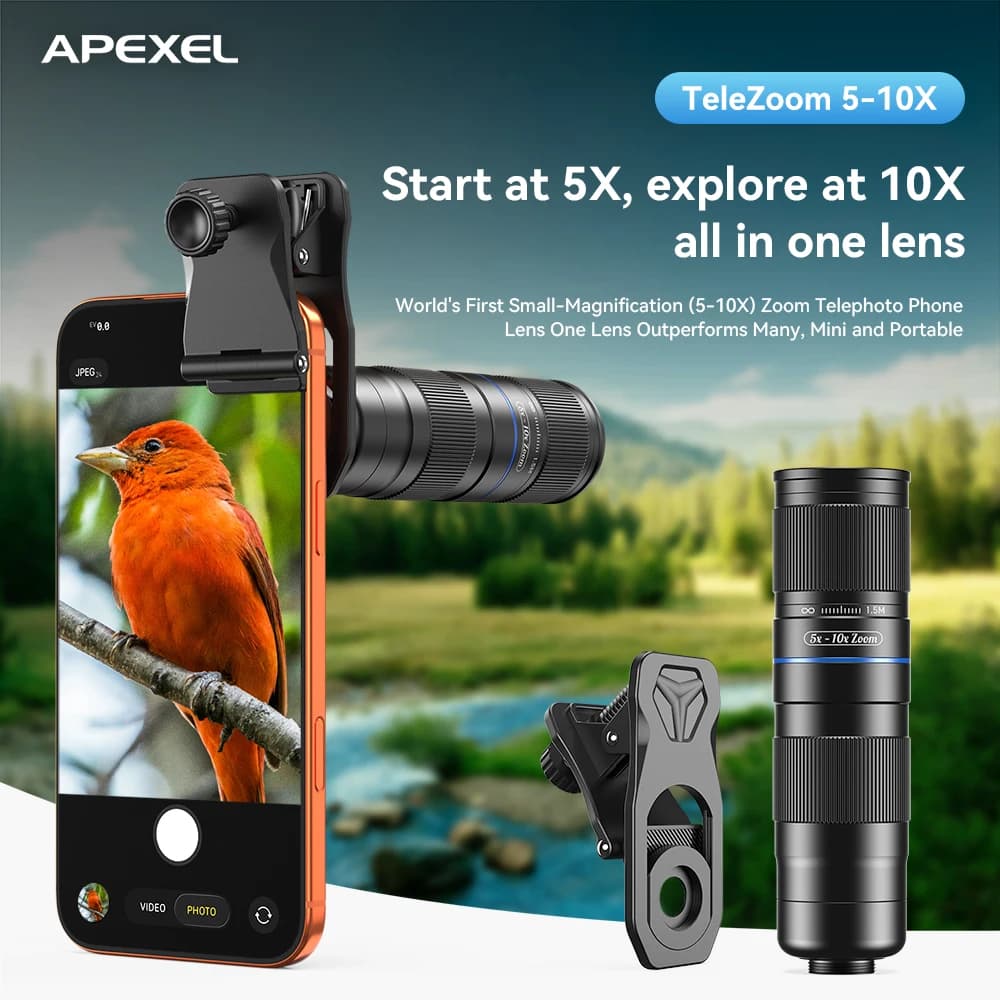 APEXEL Nuovo Arrivo: Obiettivo Teleobiettivo HD 5x-10x con Zoom per iPhone, Samsung, Xiaomi e tutti gli Smartphone