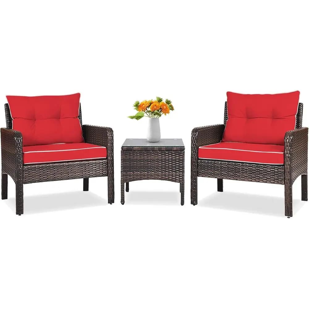 Exterior Furniture Set: 3 Chairs with Glass Table and Cushions