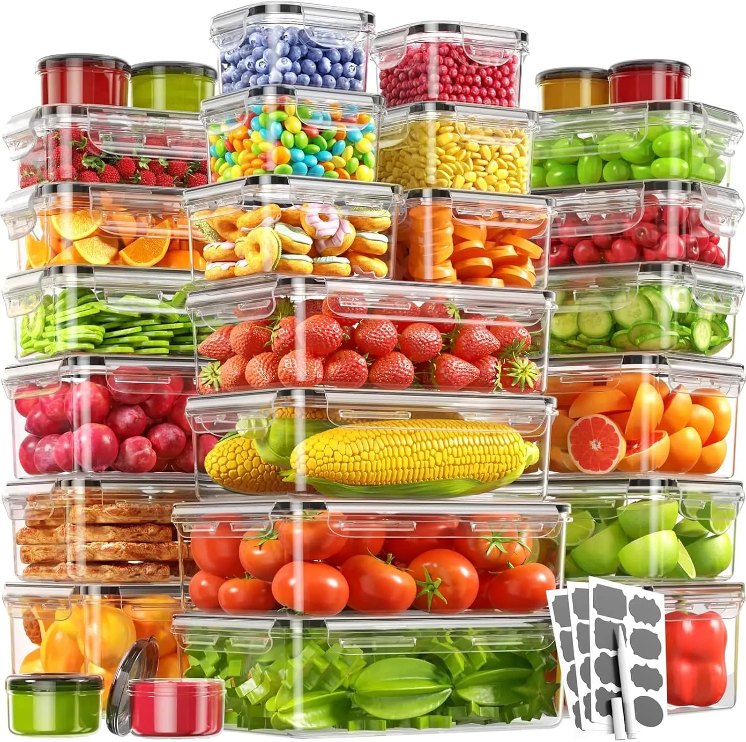 Set di 56 Contenitori per Alimenti Senza BPA con Coperchi, Ermetici per Preparazione Pasti e Organizzazione Cucina