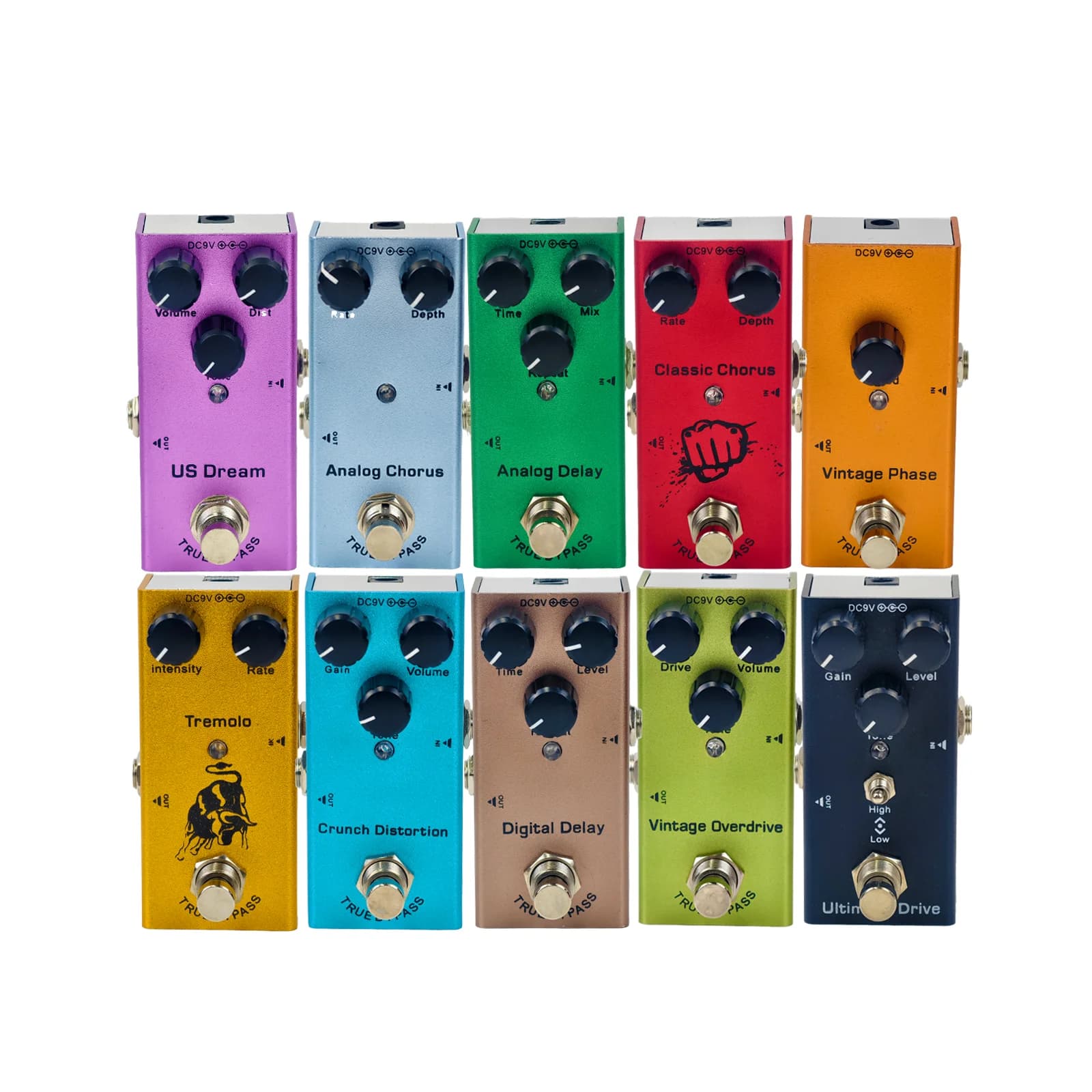 Guitar Stompbox Essential Series: Overdrive vintage, US Dream, Classic Chorus, Tremolo, Ritardo analogico/digitale, Ultimate Drive.