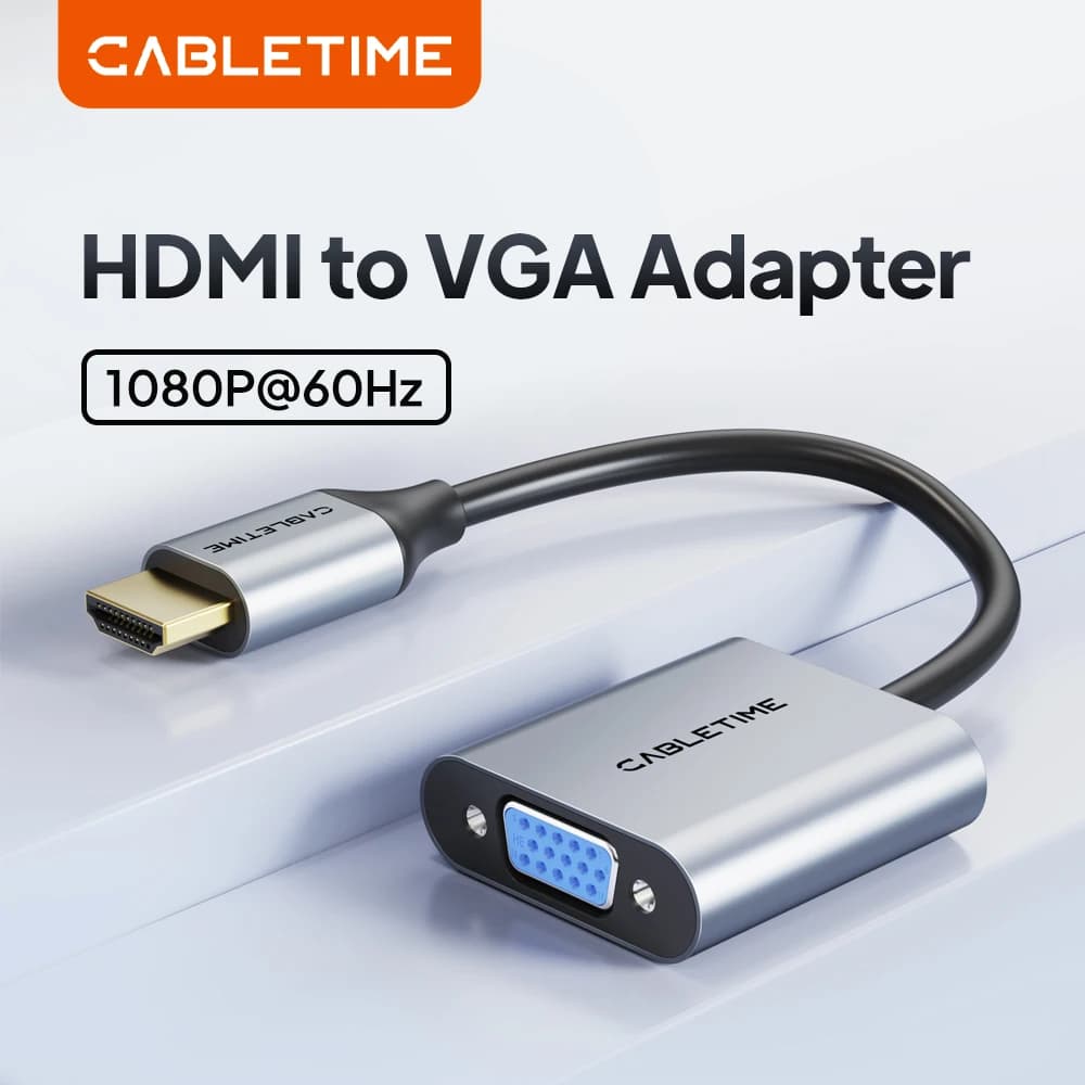 CABLETIME Adattatore da HDMI a VGA Convertitore cavo HD 1080p 60Hz Adattatore da maschio a VGA femmina in lega di alluminio per laptop HDTV