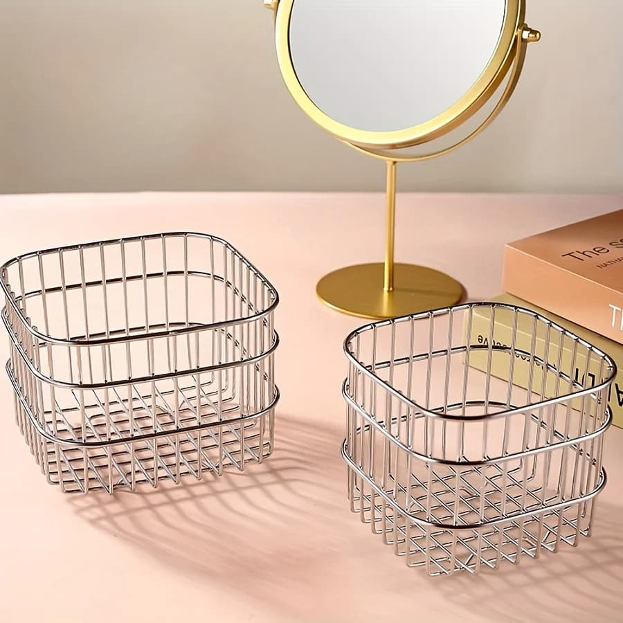 Cestino portaoggetti multifunzionale in acciaio inossidabile, perfetto organizer da scrivania per cosmetici, pennelli per il trucco, strumenti per la cura della pelle