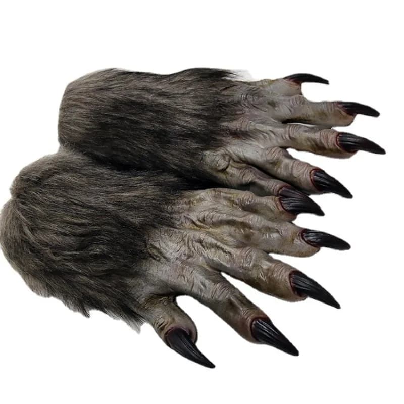 Guanti da lupo per feste Peluche Lattice Costume da lupo mannaro Unghie Mani per adulti Zampe Artiglio per oggetti di scena Guanti pasquali per feste cosplay 38x18x2 cm