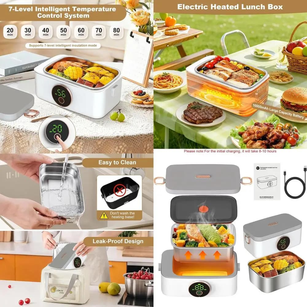 Portapranzo elettrico portatile da 1 litro con autoriscaldante, senza fili, ideale per ufficio, viaggi, campeggio e feste, 158 ° F Temperatura Co