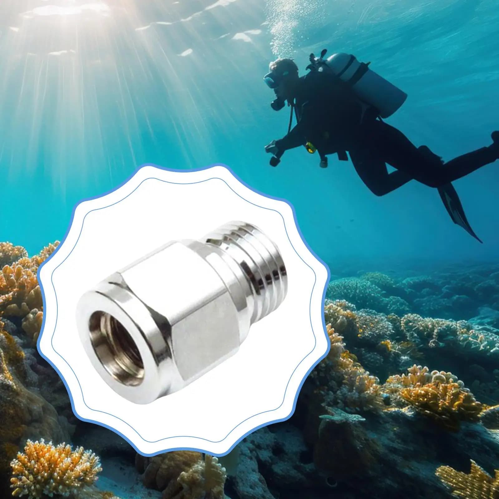 Diving Adaptor 3/8-24 to 9/16-18 Male Brass Sturdy Connector for Scuba Diving Tools and Snorkeling Equipment