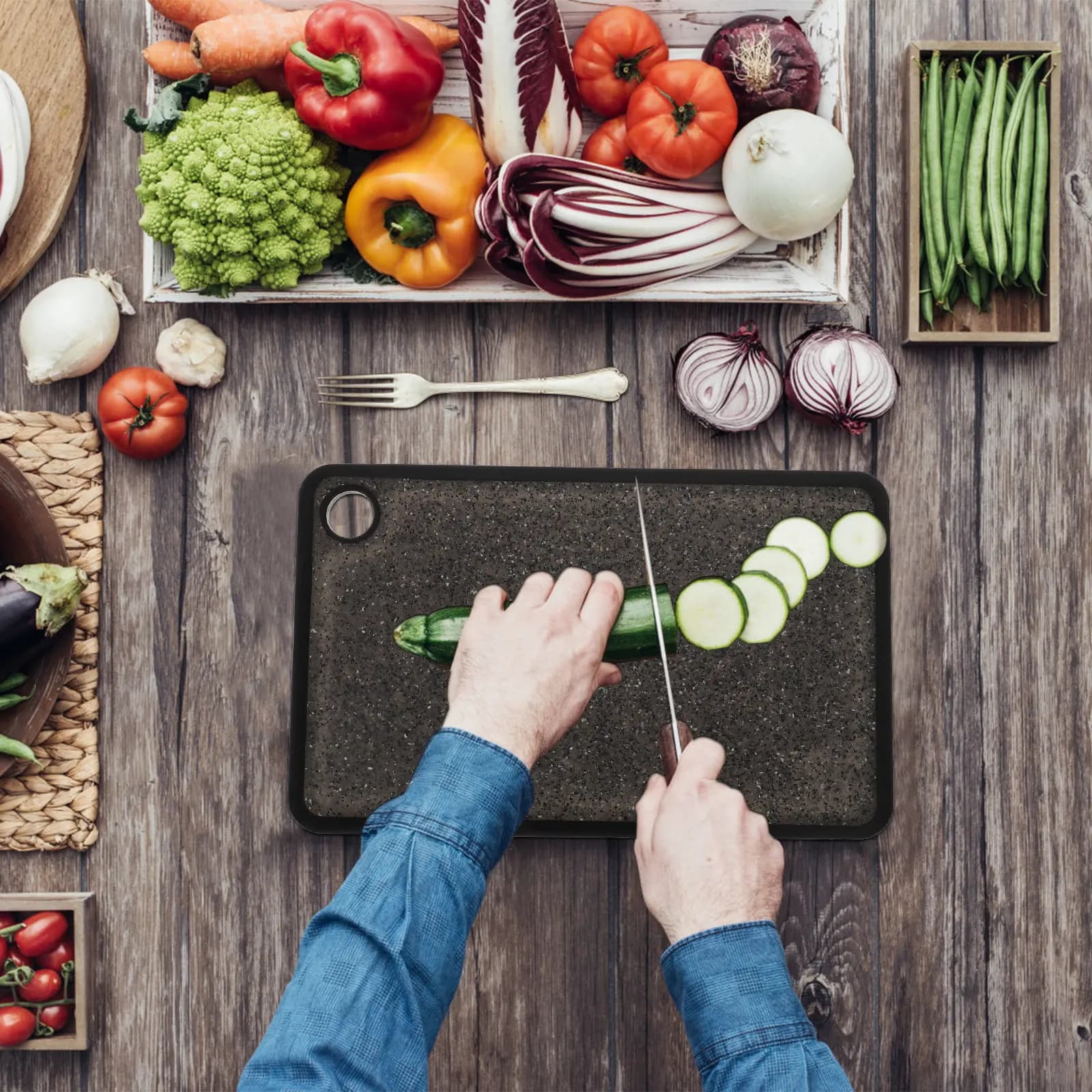 1Pcs Plastic Chopping Board PP Material Kitchen Cutting Board for Home Picnic Fruit Vegetable Prep Wear Resistant Marble Look