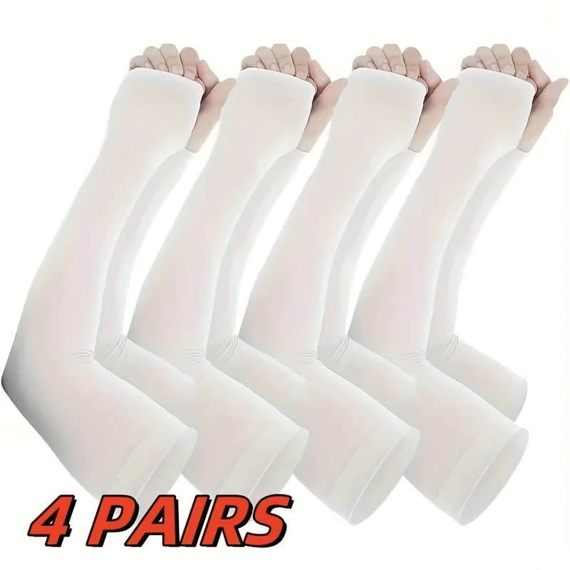 1 pair, thumb hole cool sleeve, unisex, nylon fabric, summer golf, cycling, fishing, jogging wear - black