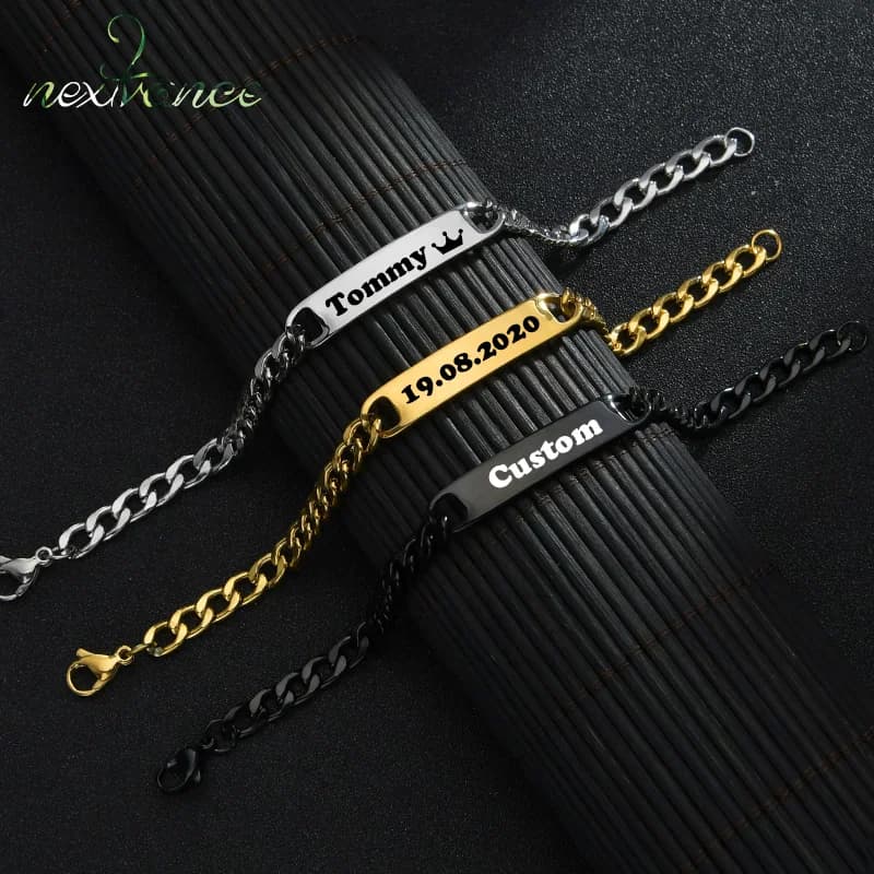 Braccialetti con nome personalizzato Nextvance, lettere con data incise per uomo, regalo di gioielli con bracciale a catena spessa personalizzato in acciaio inossidabile