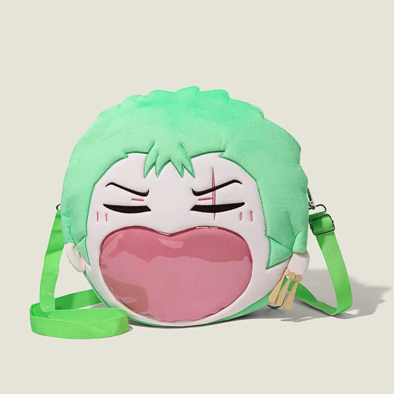 One Piece Roronoa Zoro Plush Backpack Cartoon Anime Big Mouth Transparent Ita Bag Student Portable Plush Storage Bag Friend Gift