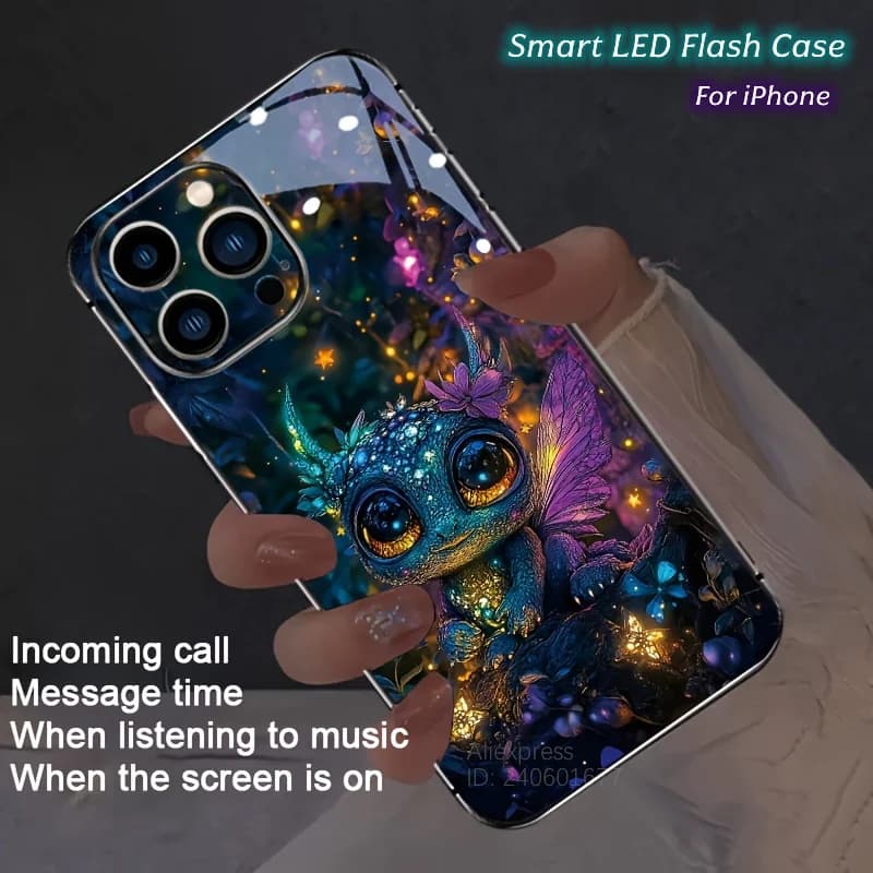 Custodia per telefono Super Cute Fairy Luminous Dragon Pattern per Apple iPhone 17 Pro Max 16 12 13 15 14 Plus Cover LED in vetro antiurto