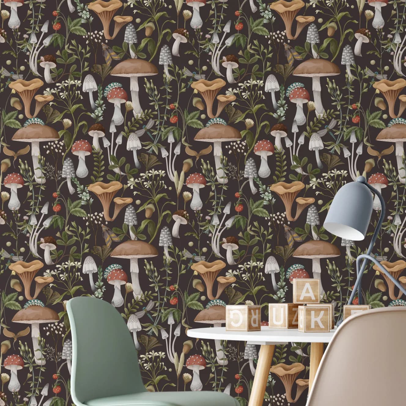 Forest Mushroom Wallpaper Peel and Stick Boho Wallpaper Vintage Contact Paper Vinyl Dark Floral Self Adhesive Wall Paper