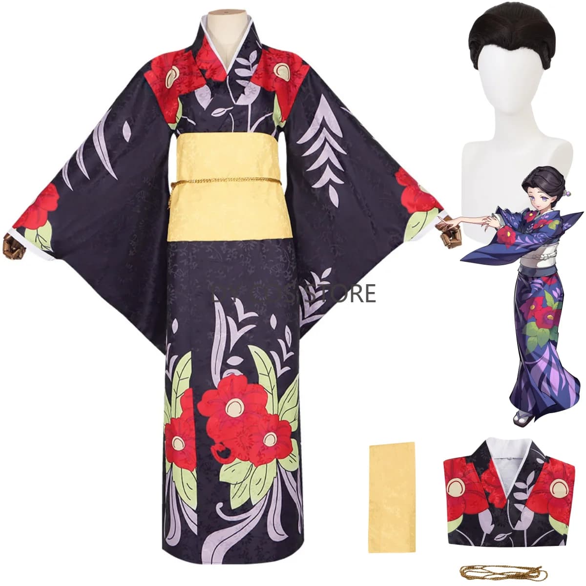 Parrucca del costume cosplay Anime Doctor Tamayo Kimono viola giapponese Accappatoio Abito donna adulta Abito tradizionale sexy da festival