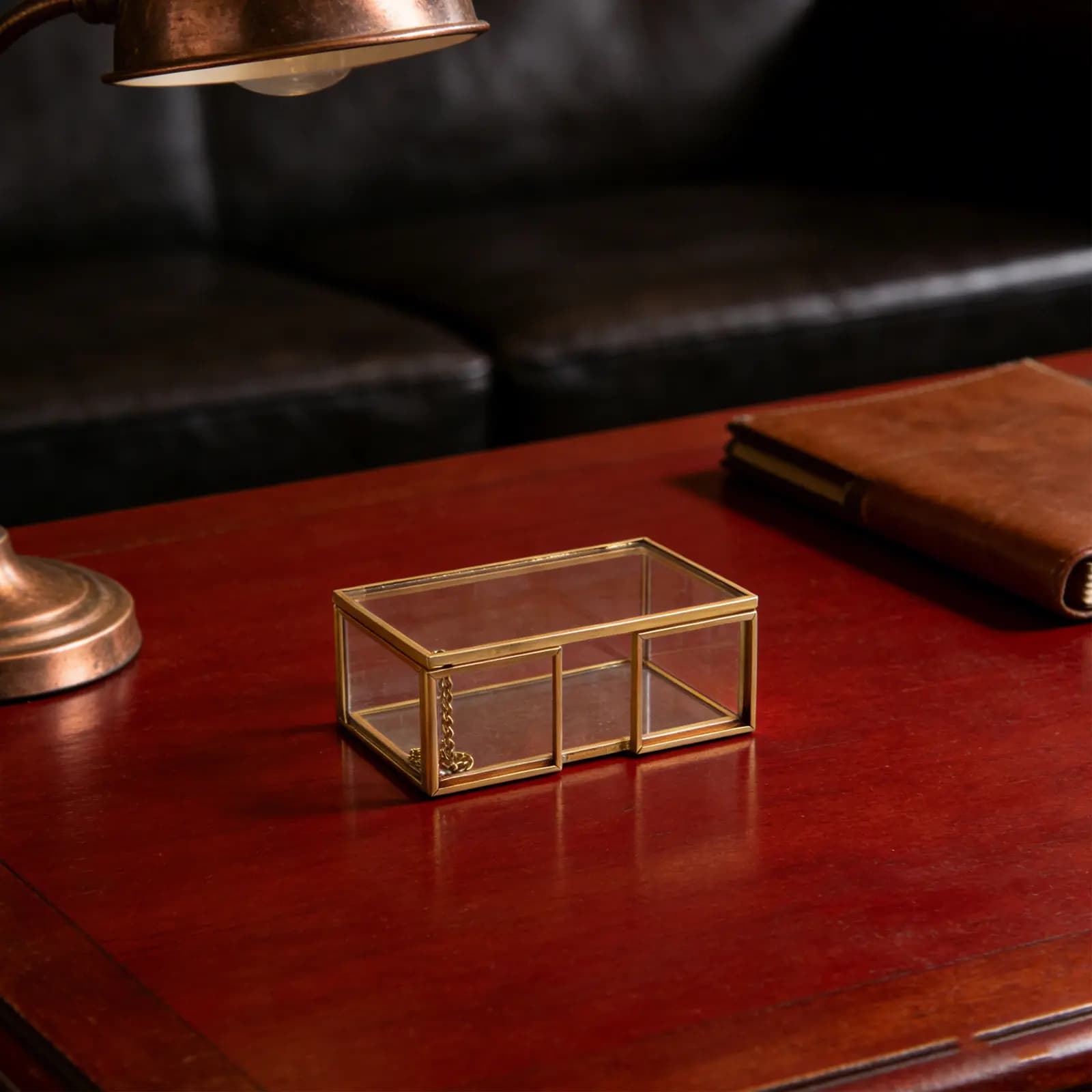 Brass Business Card Holder Stand Vintage Gold Desktop Glass Display for Office Home Desk Executive Organizer Business Card Case